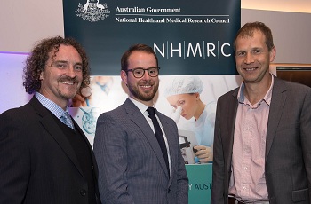  Professor Justin Cooper-White, Dr Joseph Powell (UQ IMB) and Professor Kirill Alexandrov. Image courtesy of NHMRC.