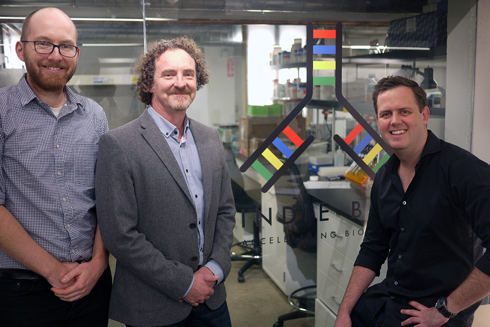 Professor Justin Cooper-White with Scaled Biolabs co-founders Drew Titmarsh (right) and Brendan Griffen (left)
